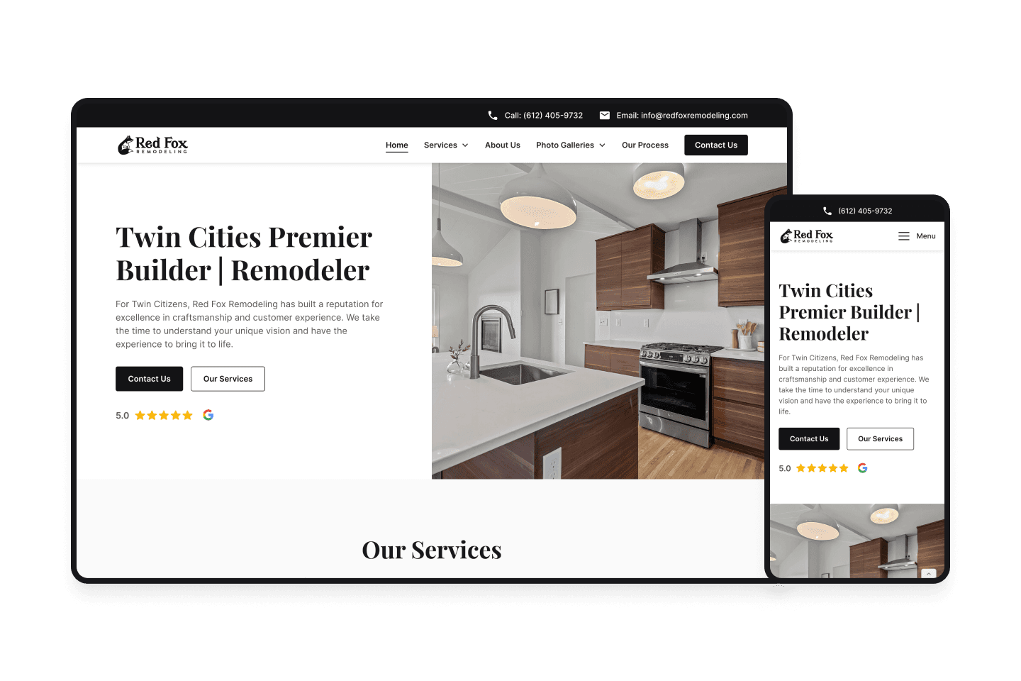 Red Fox Remodeling website on desktop and mobile