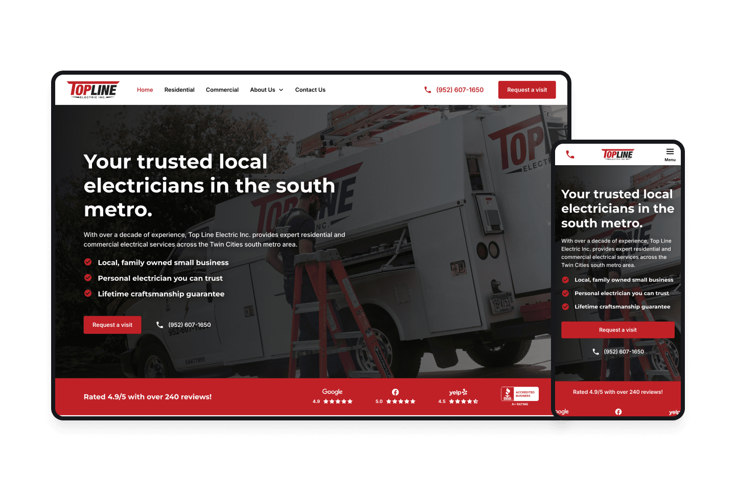 Top Line Electric website on desktop and mobile
