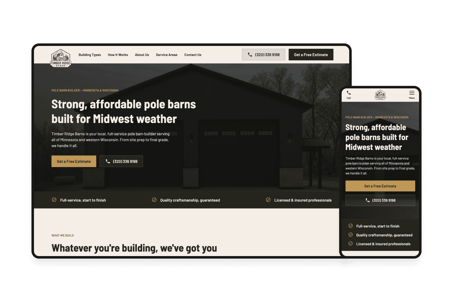 Timber Ridge Barns website homepage