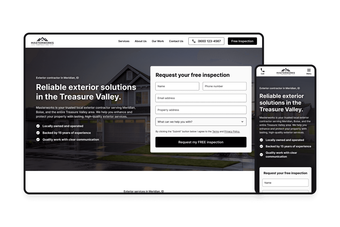 Masterworks Contracting website on desktop and mobile