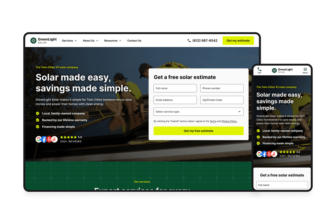 Website design concept for a solar company.