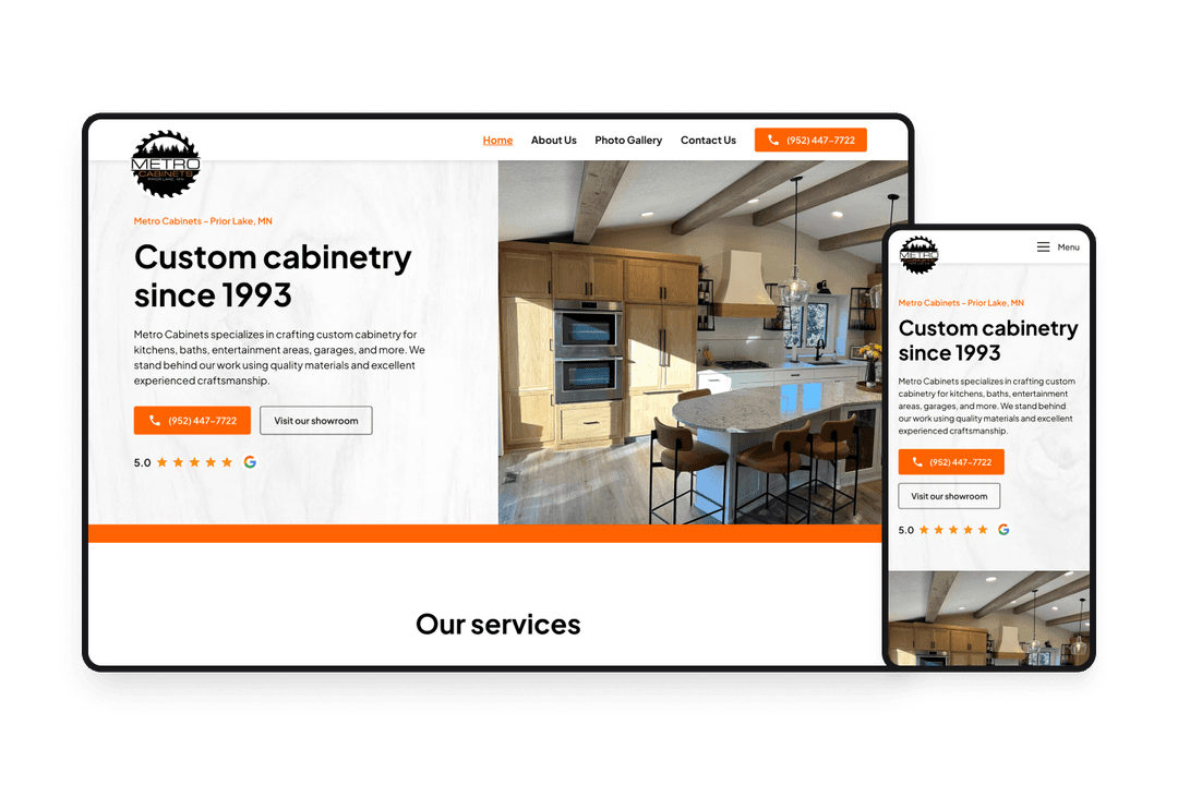 Website design preview for Metro Cabinets.