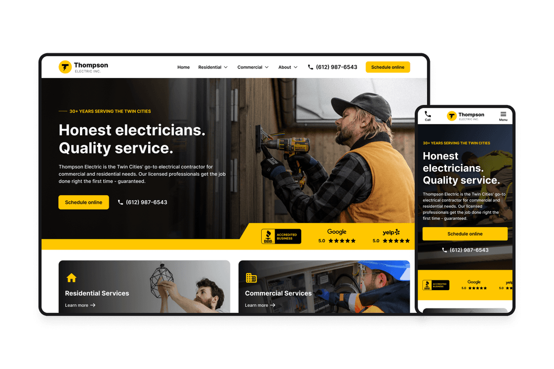 Website design concept for an electrician.