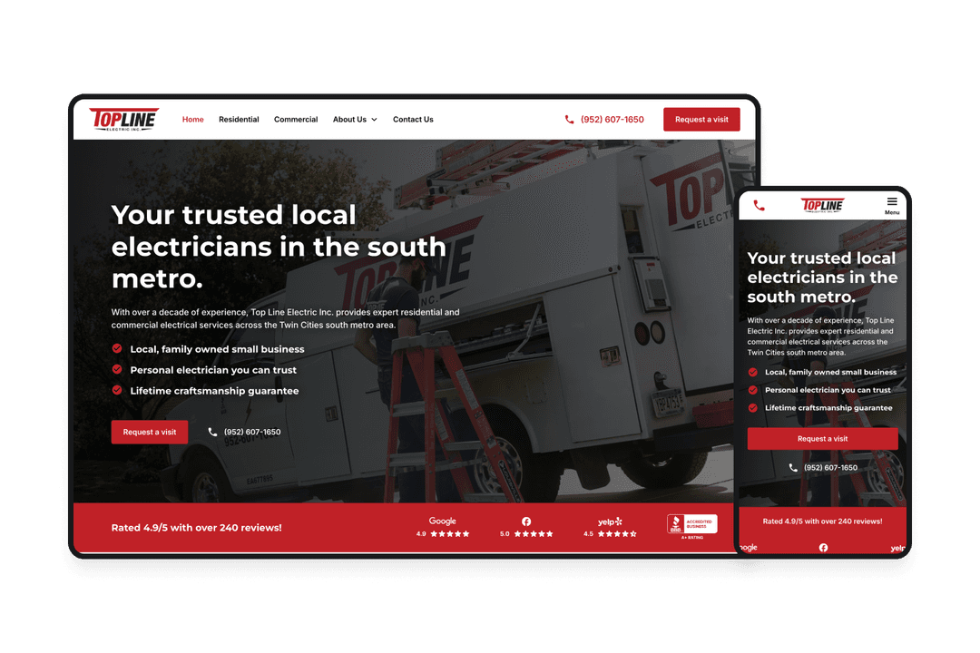 Website design preview for Top Line Electric Inc.